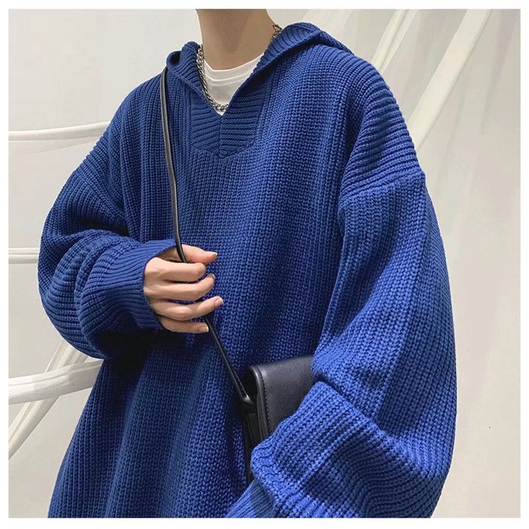 Áo Khoác Sweater Dệt Kim Dáng Rộng Màu Trơn Xẻ Tà Kiểu Hồng Kông Thời Trang Thu Đông Cho Nam