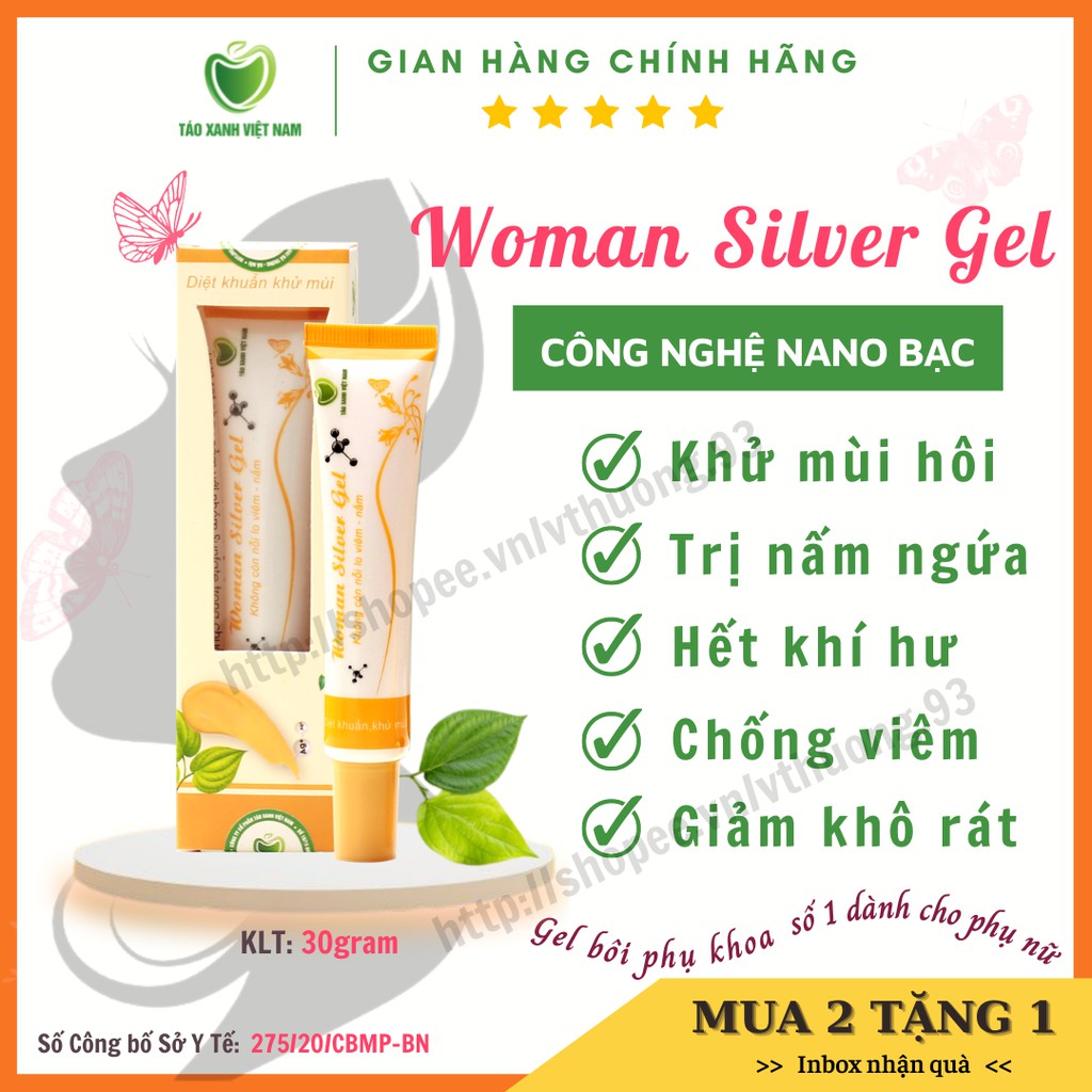 [MUA 1 TẶNG 1] Gel phụ khoa WOMAN SILVER GELDung dịch vệ sinh phụ nữ Nano bạc TÁO XANH VIỆT NAM  Tặng 5 xilanh