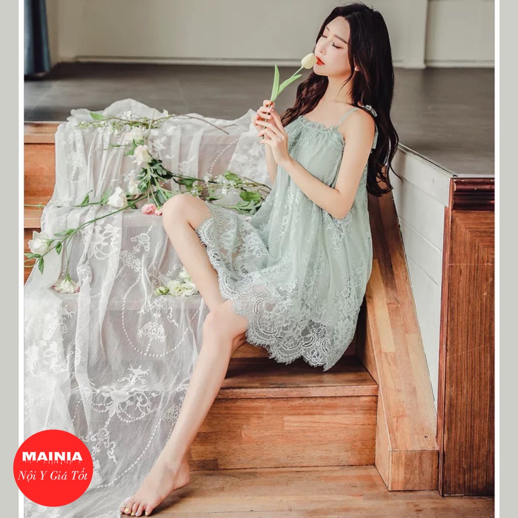 [Bigsize 50-65 Kg] Váy Ngủ Đầm Ngủ Ren Hoa 2 Dây Xinh Xắn Dễ Thương Cao Cấp Mainia Shop
