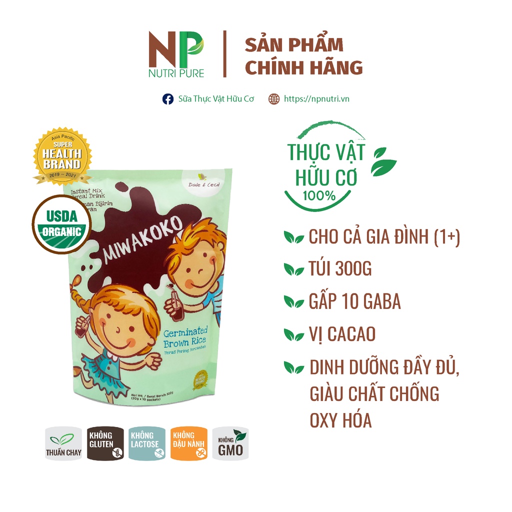 Sữa Hạt Miwako - Vị Cacao 300gr - Sữa Công Thức Thực Vật Hữu Cơ Cho Trẻ Phát Triển Tư Duy& Kiểm Soát Cảm Xúc-Miwa store