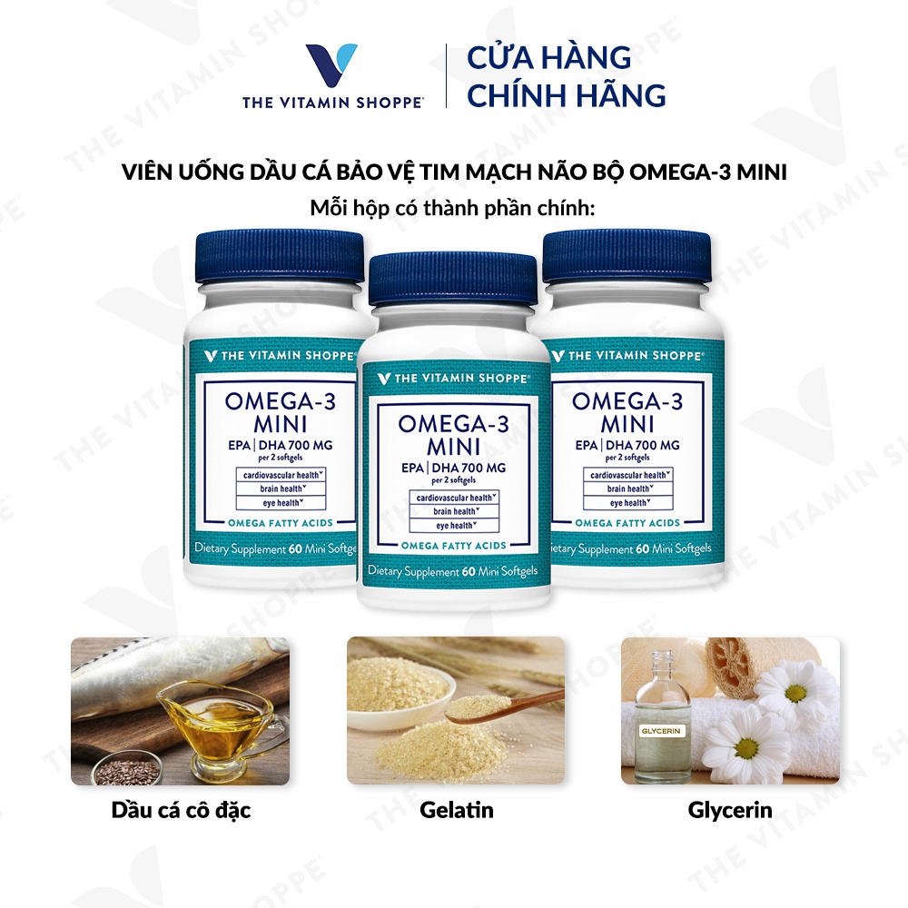 Viên uống dầu cá bảo vệ tim mạch não bộ THE VITAMIN SHOPPE Omega-3 Mini 60 viên