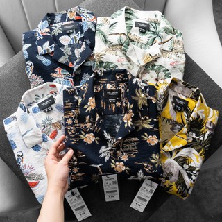 Sơ mi nam cộc tay họa tiết hoa cotton đũi sơ mi họa tiết bãi