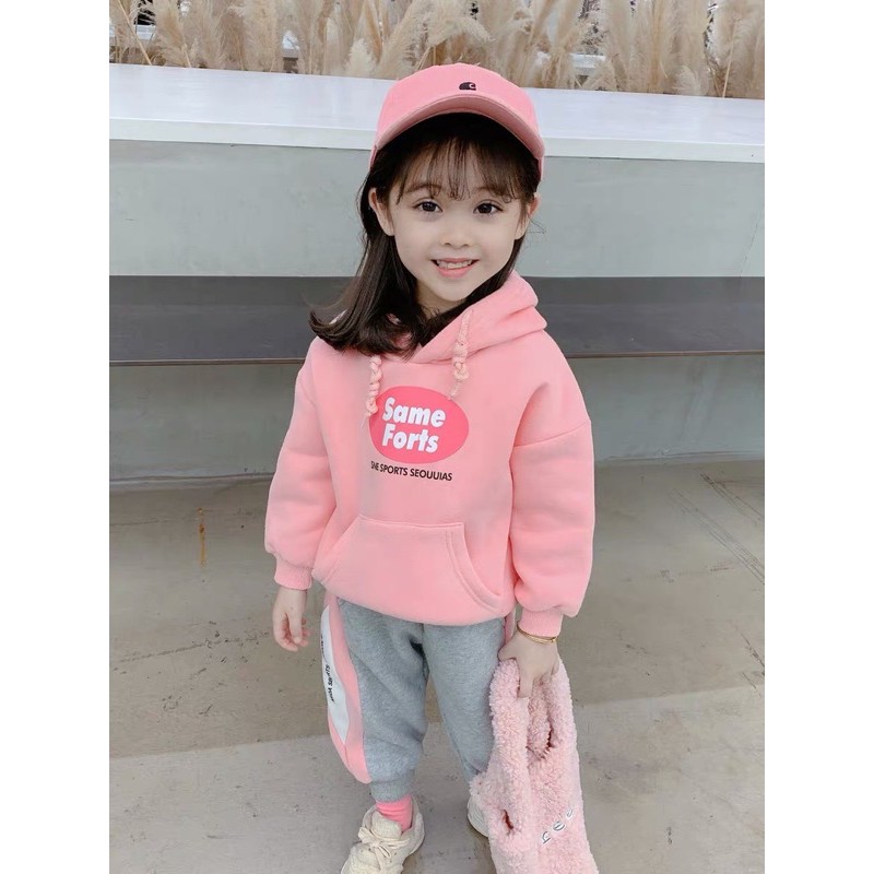 BỘ NỈ HỒNG HOODIE SAME QUẦN XÁM CHO BÉ GÁI HÀNG ĐẸP BÁN SHOP