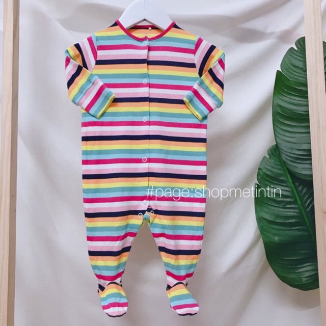 Body sleep suit next. - Body liền tất cho bé ( kẻ hồng xanh vàng 3m,6m) form to