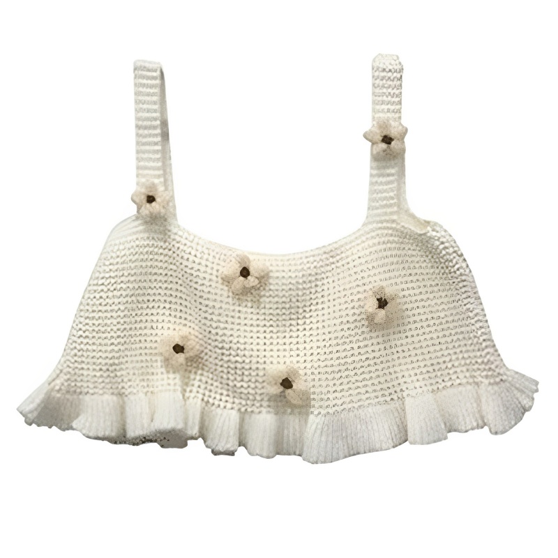 Áo Len Croptop Sát Nách Thêu Hoa 3D Kiểu Nhật Bản Thời Trang Mùa Hè Cho Bạn Gái