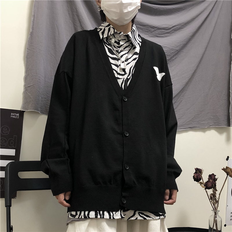 Áo khoác Cardigan cổ chữ v thời trang trẻ trung 222319 Áo khoác dệt kim dáng rộng thêu hình bướm dễ thương | BigBuy360 - bigbuy360.vn