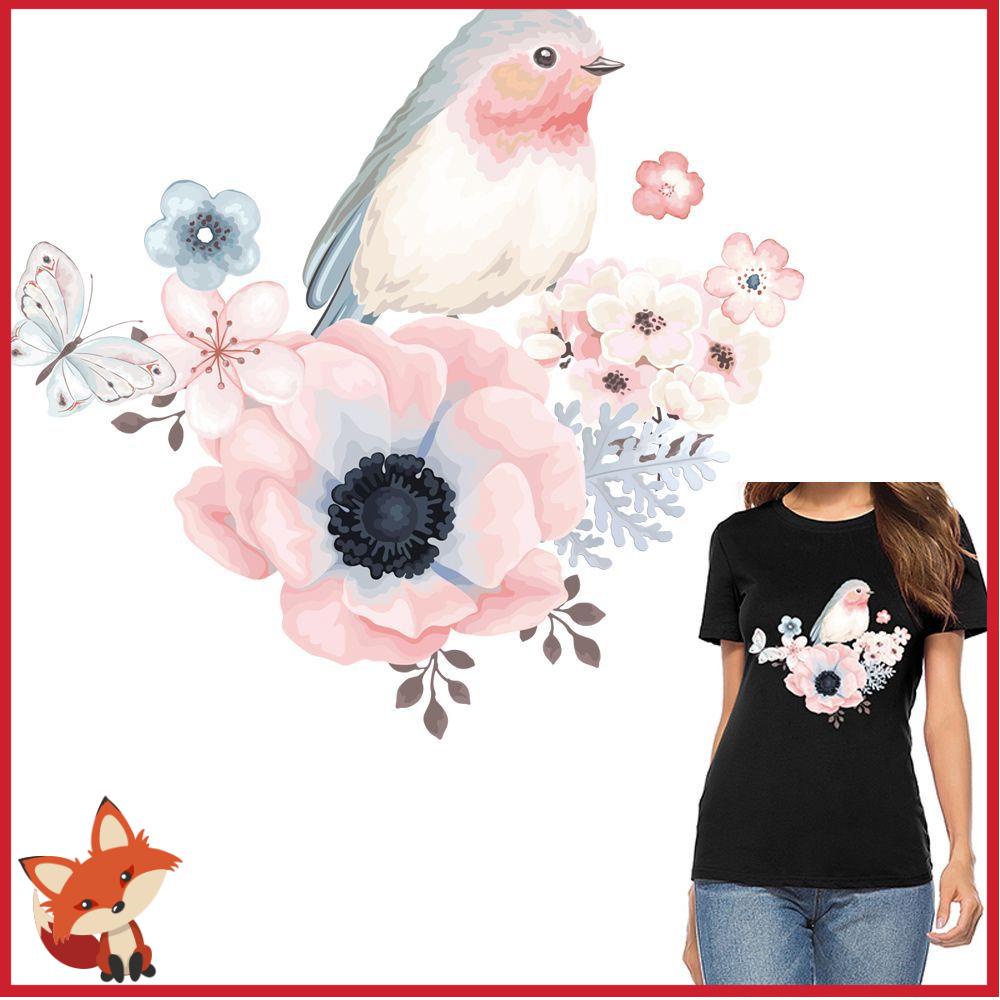 Miếng vá ủi quần áo chuyển nhiệt trang trí họa tiết hoa và chim xinh xắn thời trang