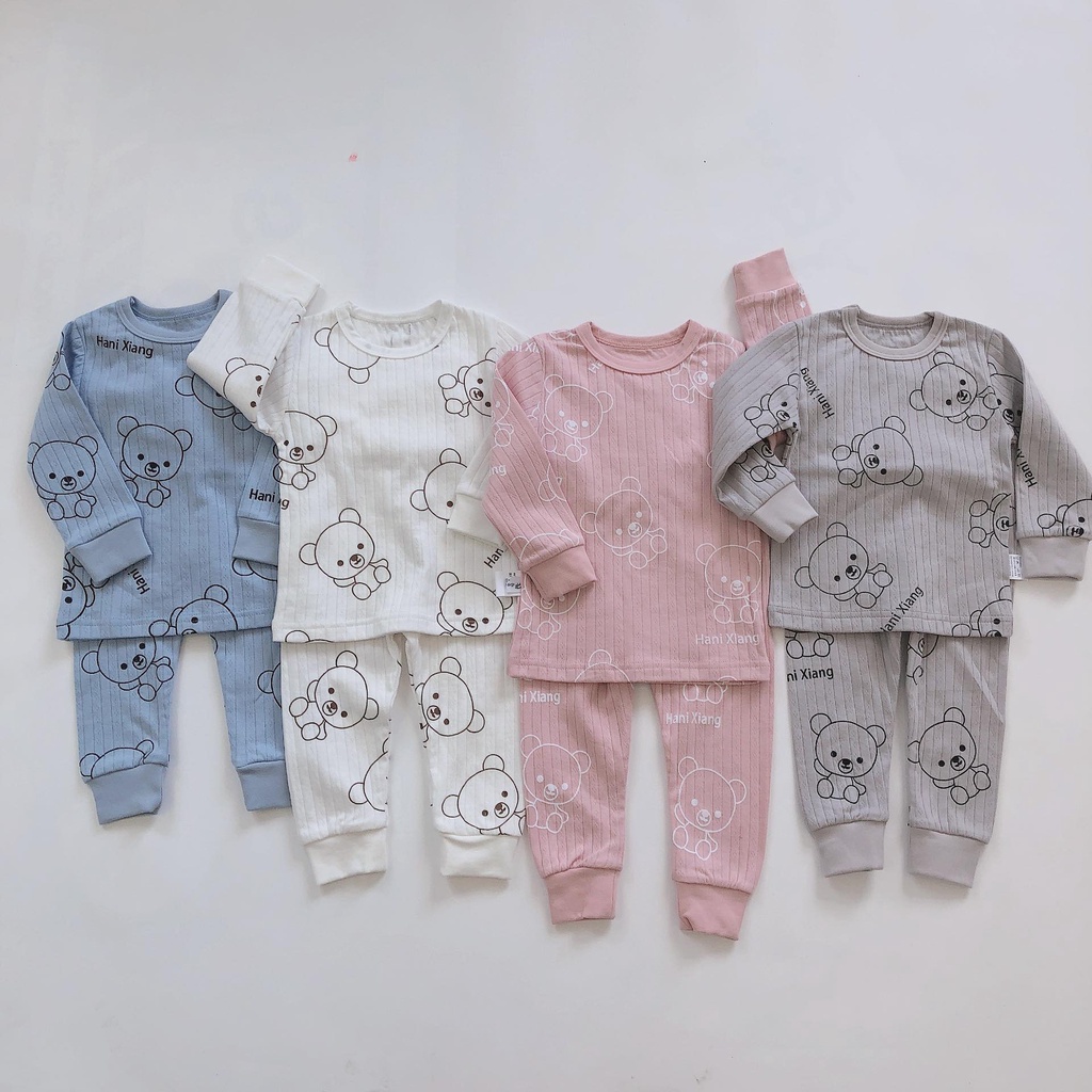 Bộ dài tay thu đông hình gấu ngộ nghĩnh cho bé từ 7-14kg,bộ thu đông,nằm điều hoà chất mát mịn co giãn thấm hút tốt