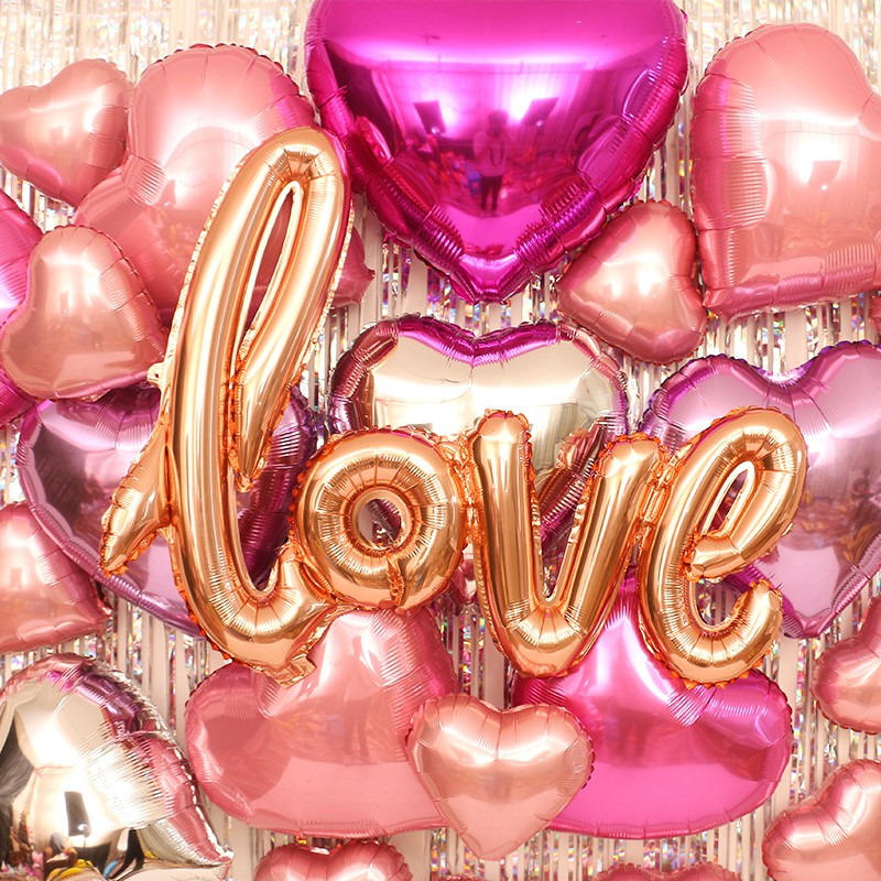 Bong bóng lá nhôm hình chữ love màu đỏ lãng mạn trang trí tiệc cưới/ nội thất