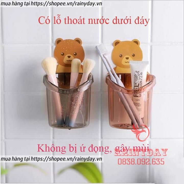 Kệ giá cốc để đựng bàn chải và kem đánh răng treo đồ dán gắn tường cute dễ thương hình gấu