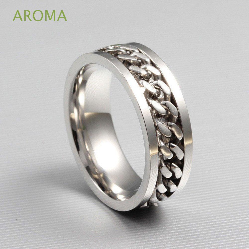 Nhẫn Thép Không Gỉ Thiết Kế Mắt Xích Xoay Được Phong Cách Cổ Điển