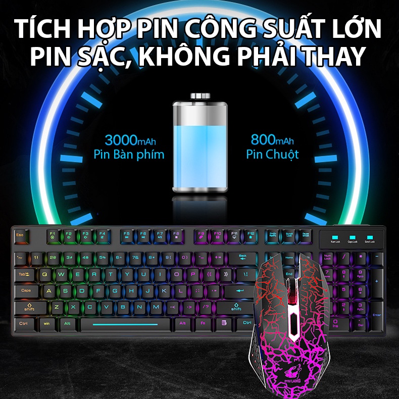 Bộ bàn phím chuột không dây Coputa chuột bàn phím gaming giả cơ chơi game Full LED RGB T3