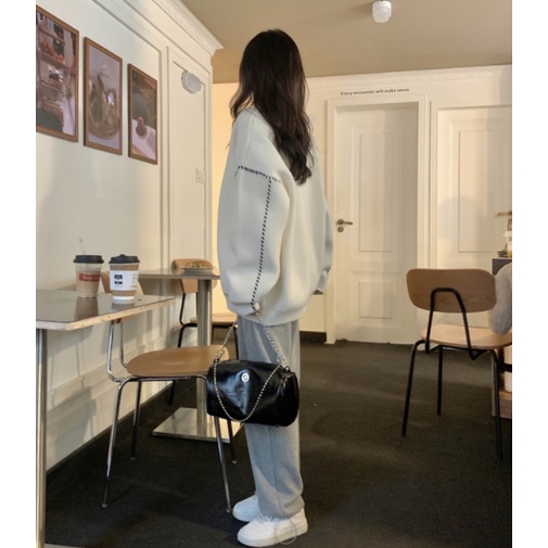 Áo cardigan nữ đen trắng form rộng dài, áo khoác len nữ oversize, bigsize Retro 2022