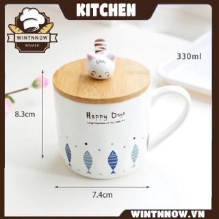 [0521]Cute Water Bottle Drinks Bottle Travel Coffee Mug With Spoon Cover Ceramic Cup