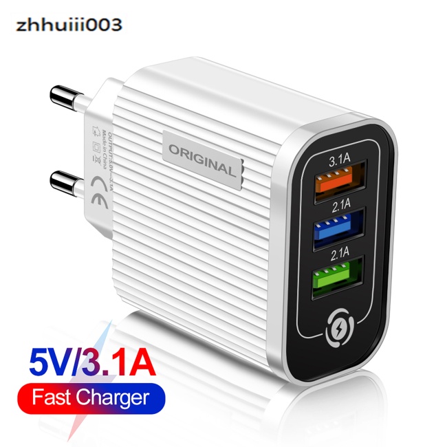 Cốc Sạc Nhanh Usb 5V / 3A 3 Cổng Có Đèn Led Dành Cho Điện Thoại Di Động