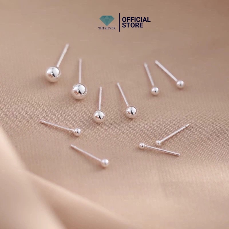 Bông tai nụ bạc tròn bóng đẹp chuẩn bạc ta size 5ly, 4ly ,3ly-THJ SILVER