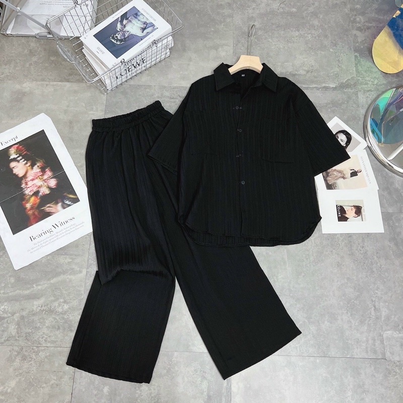 Sét đũi gân sơ mi  quần suông  Bigsize