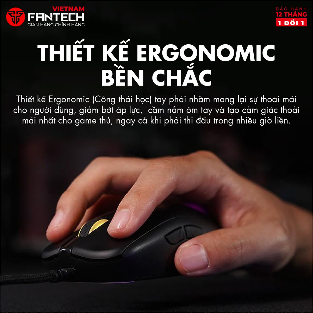 Chuột Gaming Cao Cấp FANTECH UX3 HELIOS 16000DPI Switch Huanno 6 Phím Macro Phần Mềm Tùy Chỉnh Riêng LED RGB