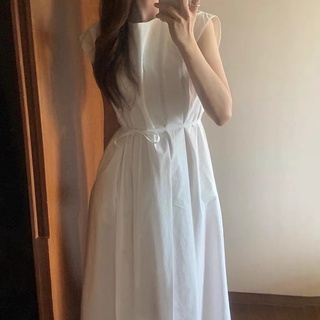 Đầm khoét nách dáng dài buộc nơ eo thanh lịch