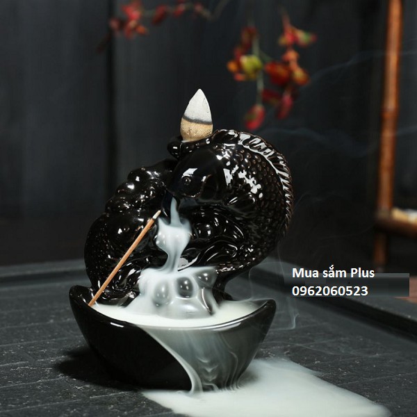 Thác Khói Trầm Hương Gốm Sứ Cao Cấp - Thác Cá Chép (tặng 05 nụ trầm)