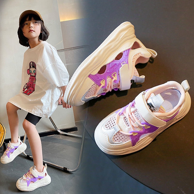 Giày Thể Thao Đế Mềm Phối Lưới Thoáng Khí Thoải Mái Phong Cách Hàn Quốc Thời Trang Mùa Hè Cho Bé Trai Và Gái