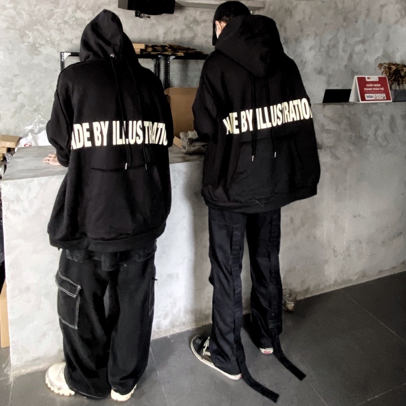 №▪◕ILSN Upside Down Hoodie - Black/ Áo nỉ chân cua bông thiết kế madeby.illustration khoác