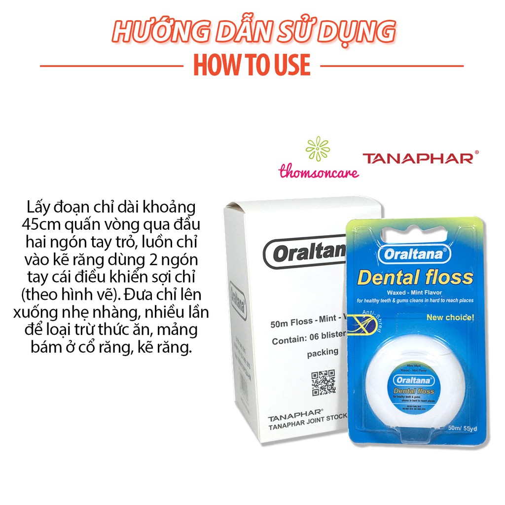 Chỉ nha khoa Oraltana Combo 5 cuộn, Chỉ kẽ răng hương bạc hà của Tanaphar Oral Tana vệ sinh răng miệng