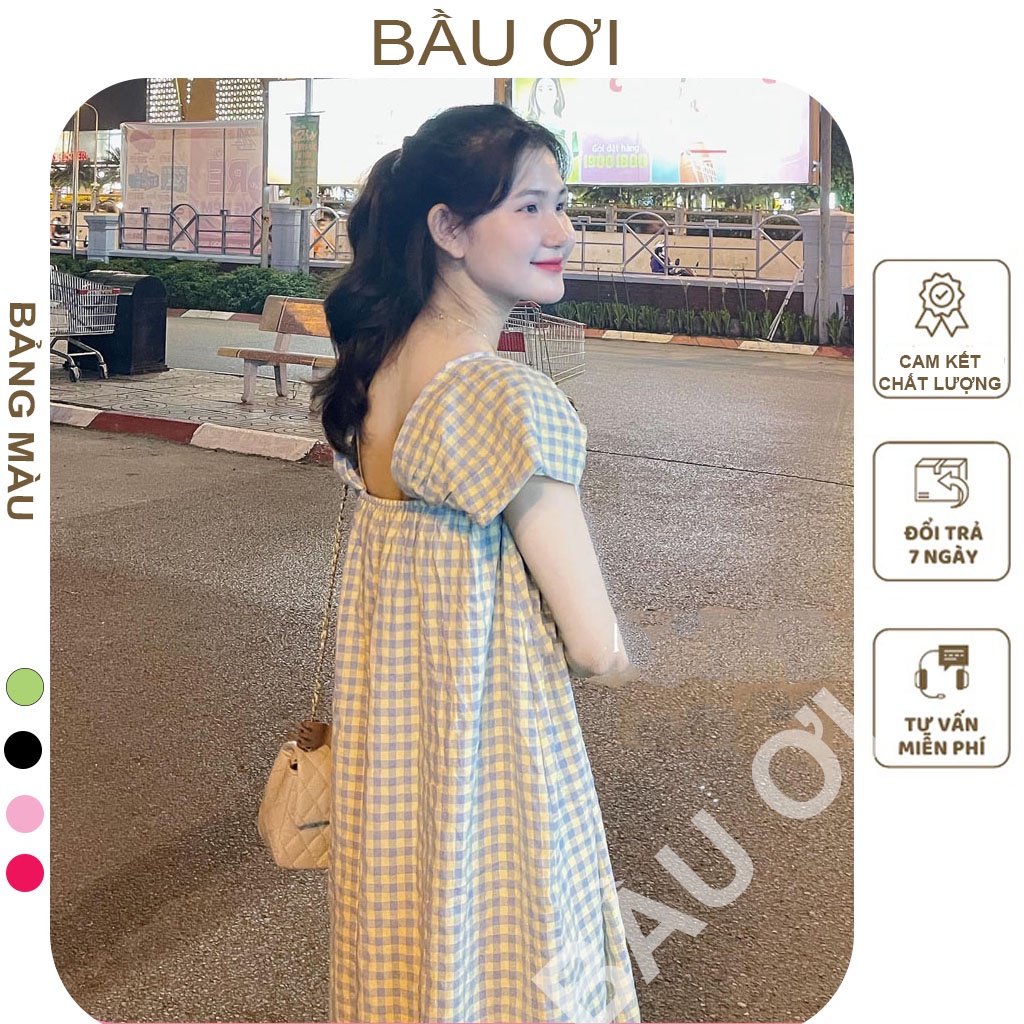 [BAUOII V44] VÁY BẦU CÁNH TIÊN 2 DÂY BẢN TO CHẤT THÔ HÀN XỐP KẺ CARO - ĐẦM BẦU MÙA HÈ THỜI TRANG HÀN QUỐC CHẤT MÁT