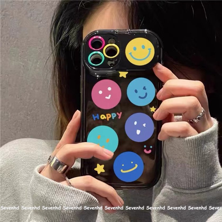 Ốp Điện Thoại Dẻo Họa Tiết Mặt Cười Kèm Gương Trang Điểm Cho iPhone 14 13 12 11 Pro Max X XR Xs Max 8 7 6 6s Plus SE 2020