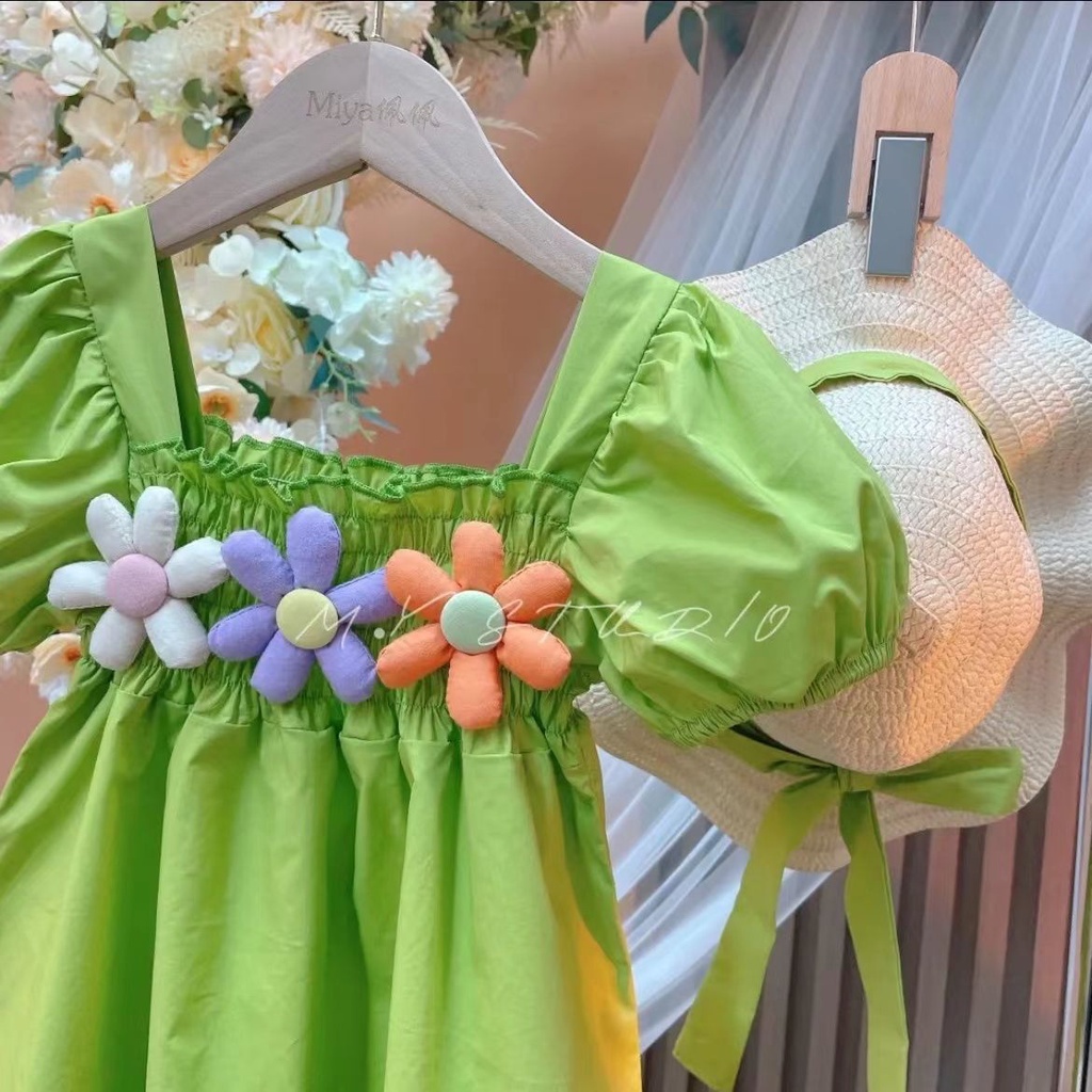 Đầm Công Chúa Tay Phồng Ngắn In Hoa Thời Trang Mùa Hè Hàn Quốc Hàng Mới Dành Cho Bé Gái 2023