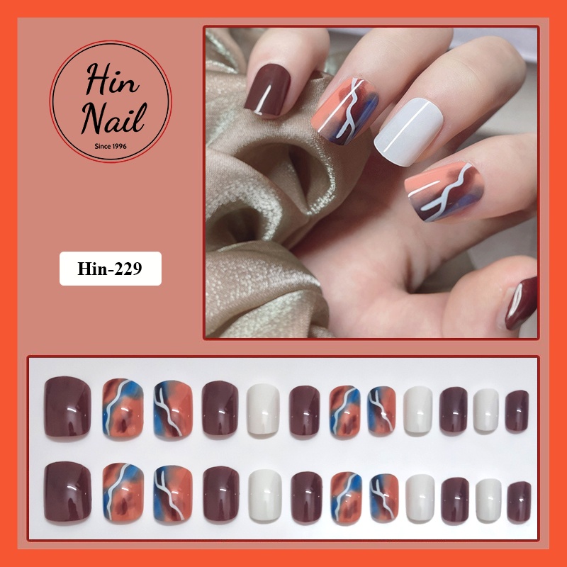 Móng tay giả nail box 24 móng kèm keo họa tiết 3D