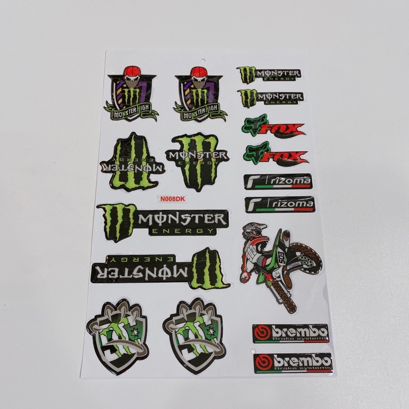 Decal tem dập nổi hình Monster moto Fox Rizoma cao cấp dán xe máy, ô tô, mũ bảo hiểm chống thấm nước, chống bay màu