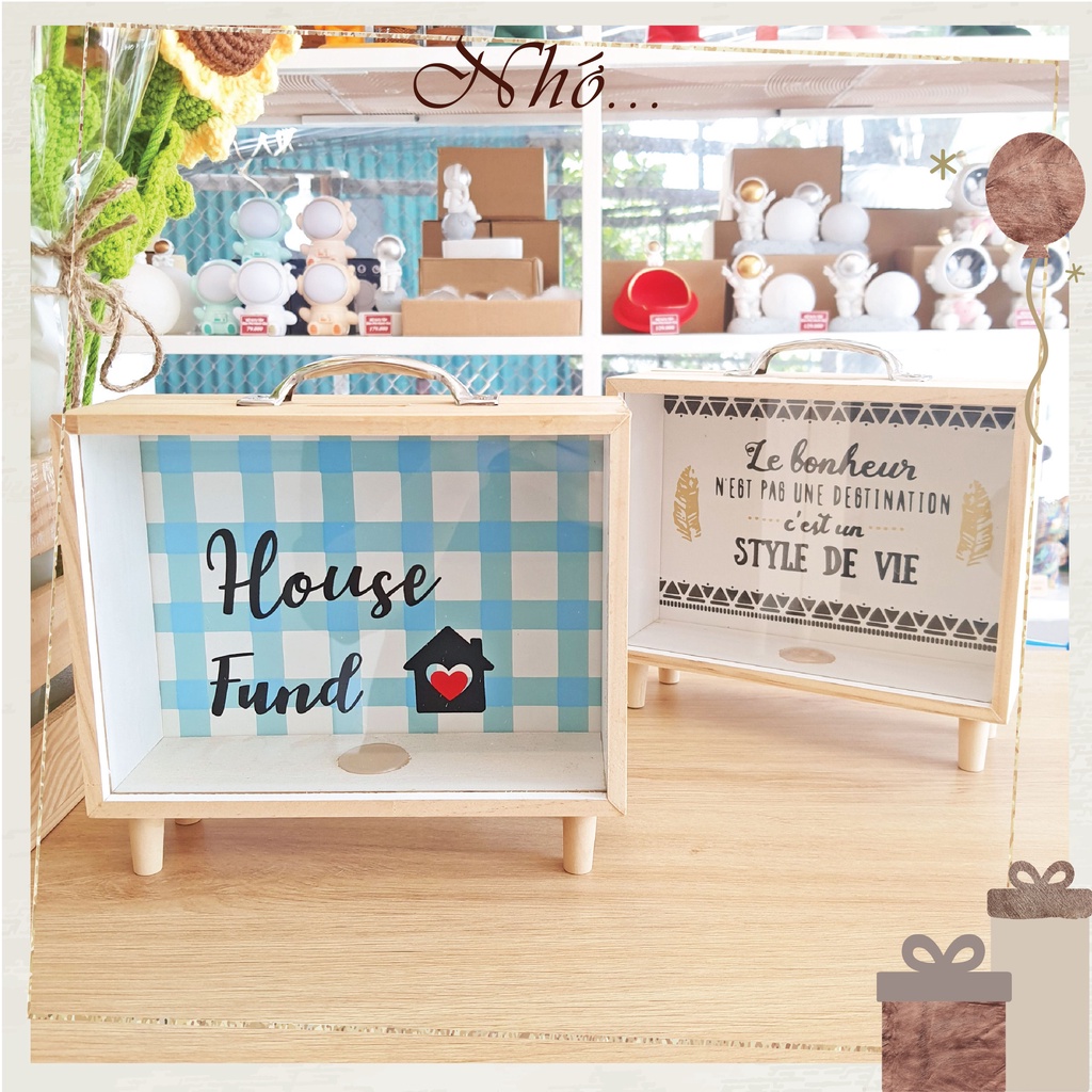 Vali Gỗ ống heo đựng tiền trong suốt có lỗ lấy tiền ra, quà tặng lưu niệm,sinh nhật Nhớ Gift Shop