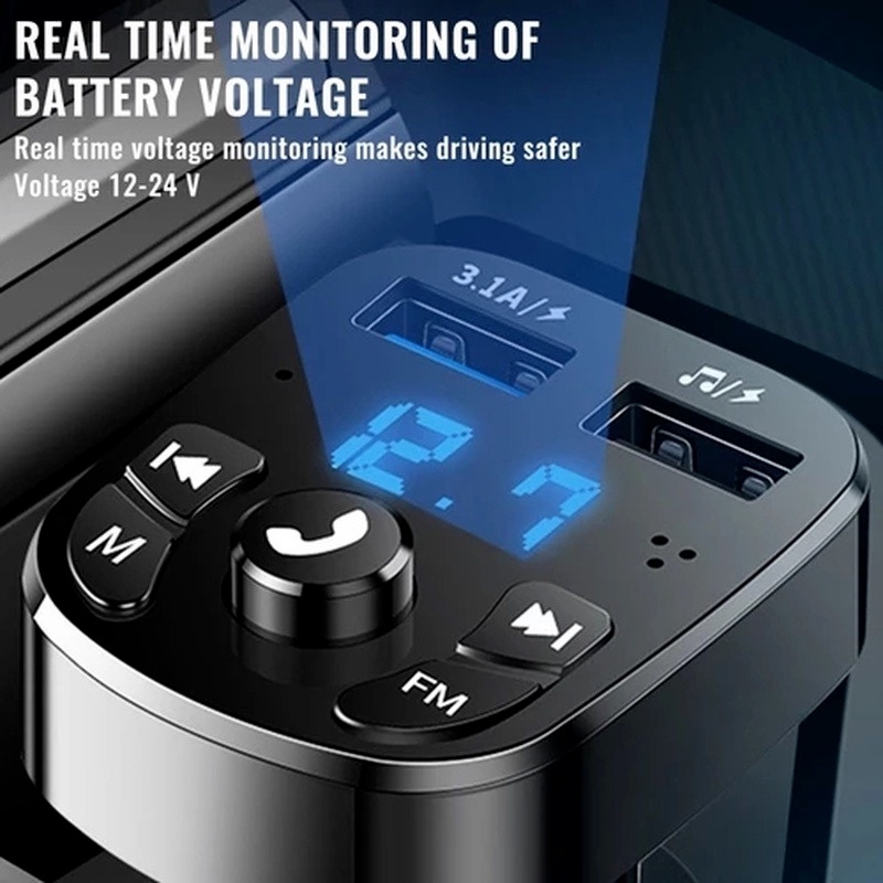Máy nghe nhạc bluetooth 5.0 FM hỗ trợ gọi rảnh tay sạc nhanh hai cổng USB cho xe hơi