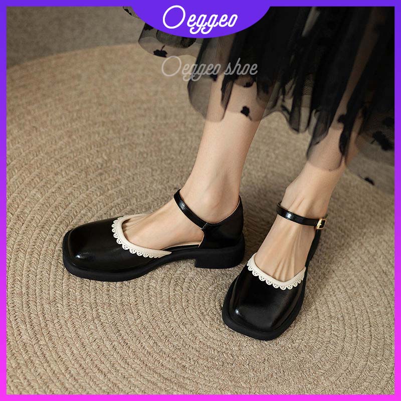 Oeggeo shop Xăng đan Đế Thấp Phối Ren Rỗng Cho Nữ