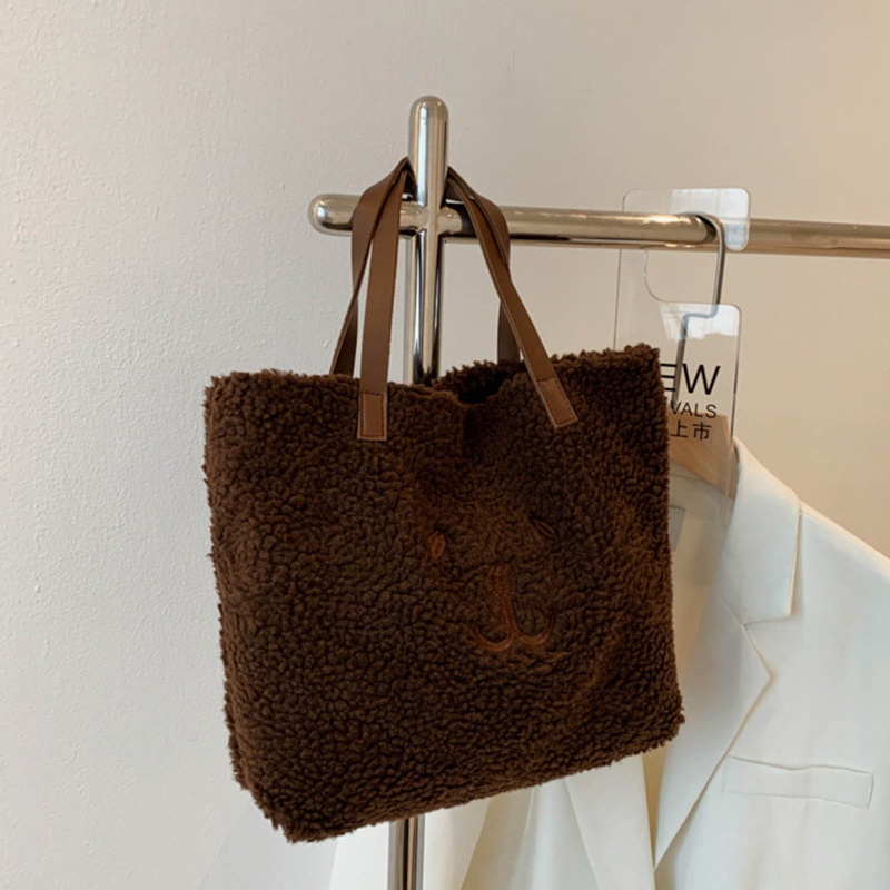 Túi Tote Xách Tay Màu Trơn Cỡ Lớn In Họa Tiết Gấu Hoạt Hình Dễ Thương