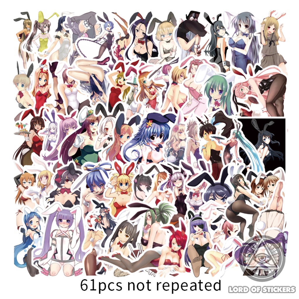 Set 61 Hình Dán Cô Gái Thỏ Anime Waifu Sticker Sexy Bunny Girl Chống Thấm Nước Trang Trí Mũ Bảo Hiểm, Laptop, Ván Trượt