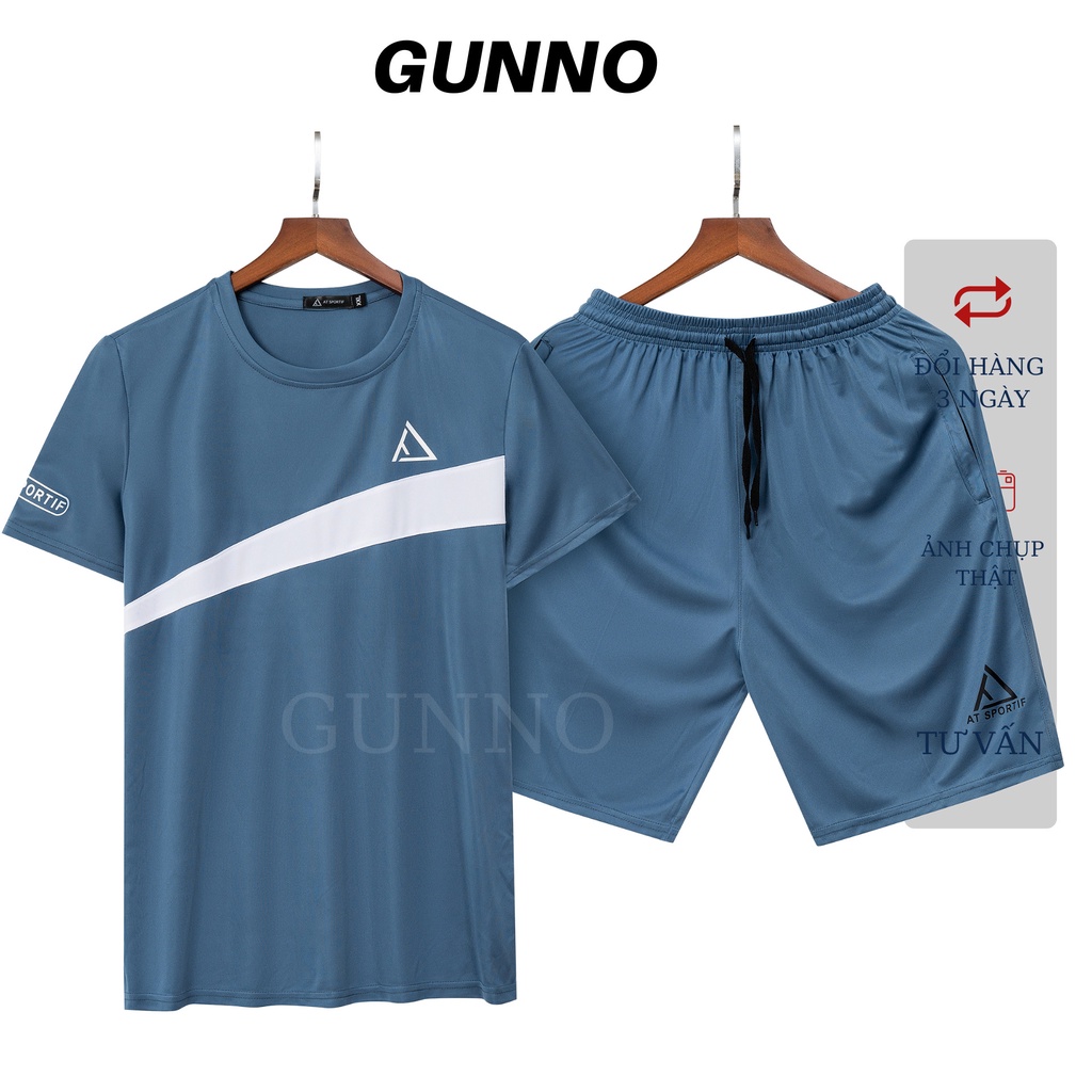 Bộ Thể Thao Nam phối ngang GUNNO vải thun lạnh thoáng mát co giãn năng động thời trang