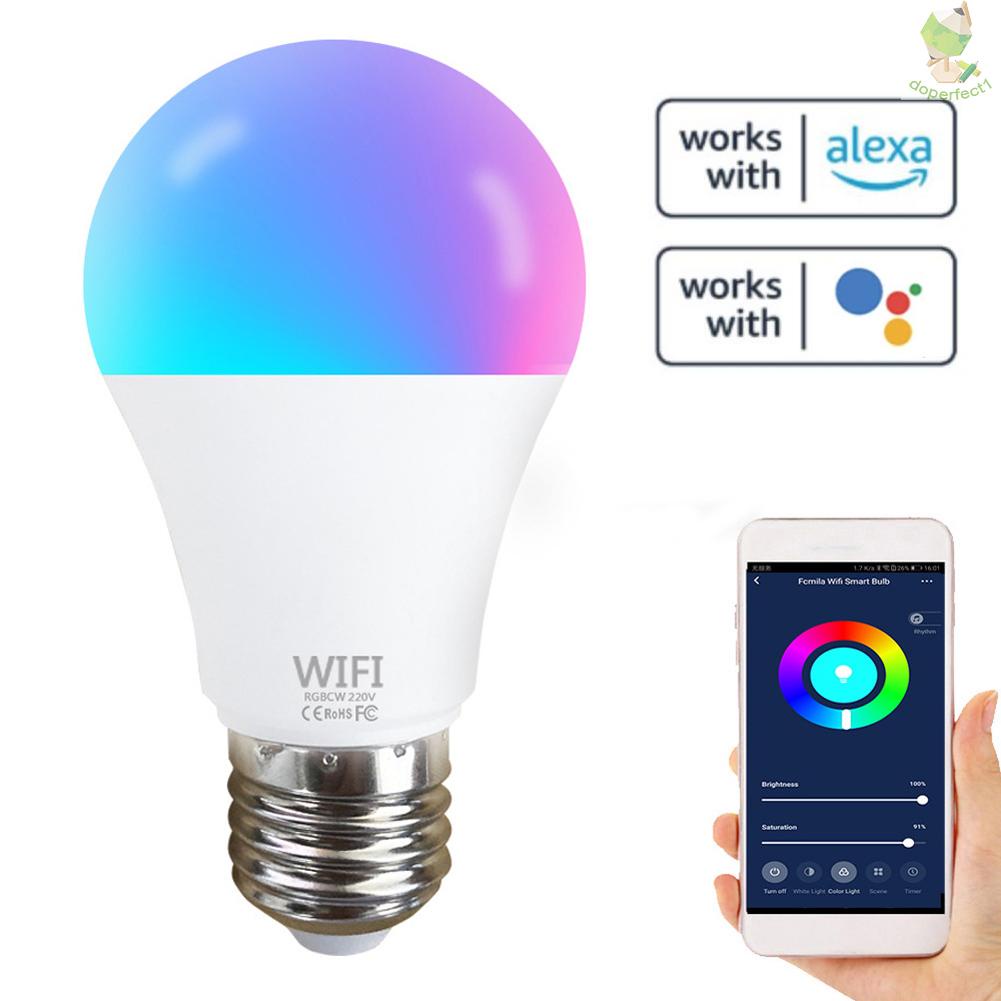 Cloud Intelligence WiFi Light Bulbs APP Control Light Color Adjusting Voice Control Intelligent Home Living RGB+CW+WW E27 Compatible with Alexa Google Home 220 V