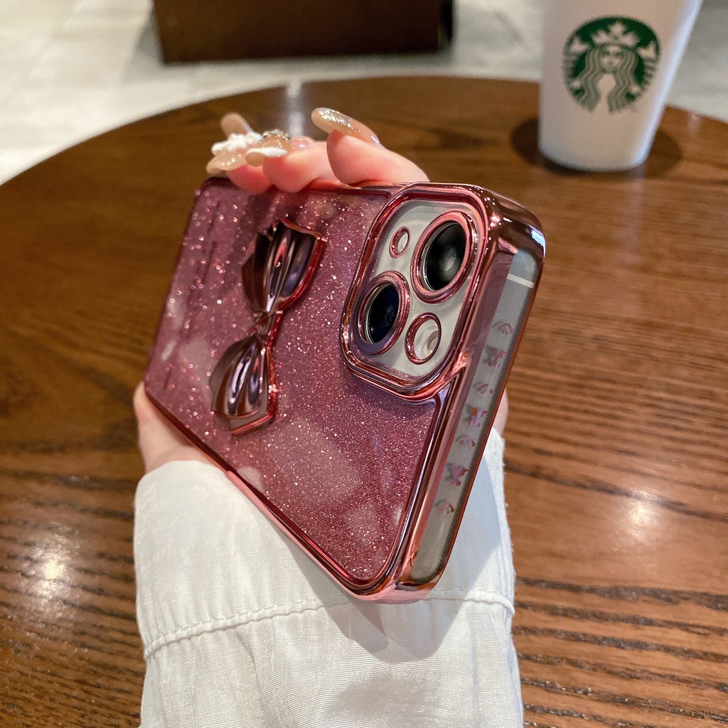 Ốp Điện Thoại Silicon Mềm Hình Nơ Kim Tuyến Lấp Lánh Cho iPhone 11 12 13 Pro Max