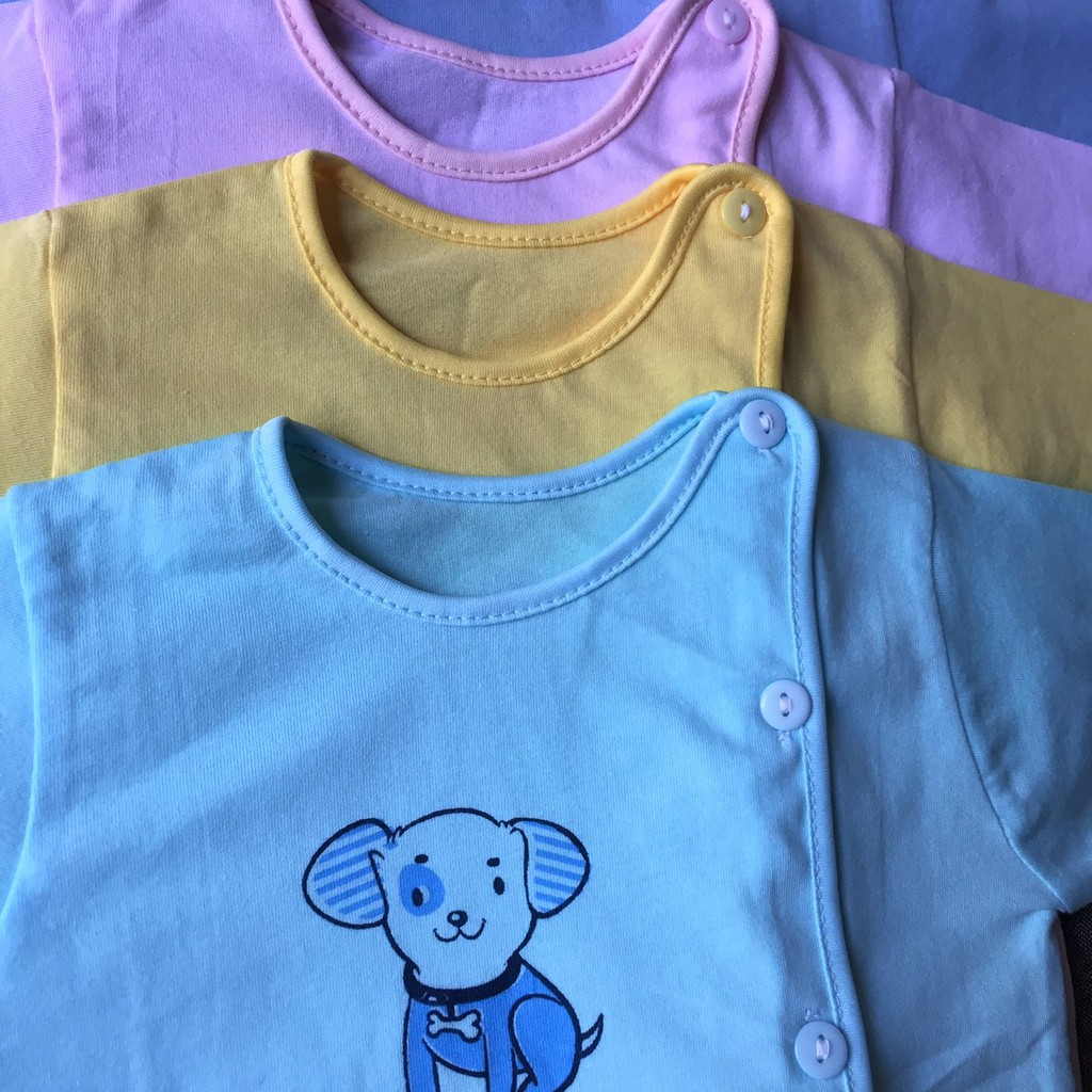 Áo sơ sinh (1 cái) cotton Thái Hà Thịnh | Mẫu Tay Dài Cài Lệch Màu | Size 1-3 (ss-9kg)| Chất vải thun cotton mềm, mịn