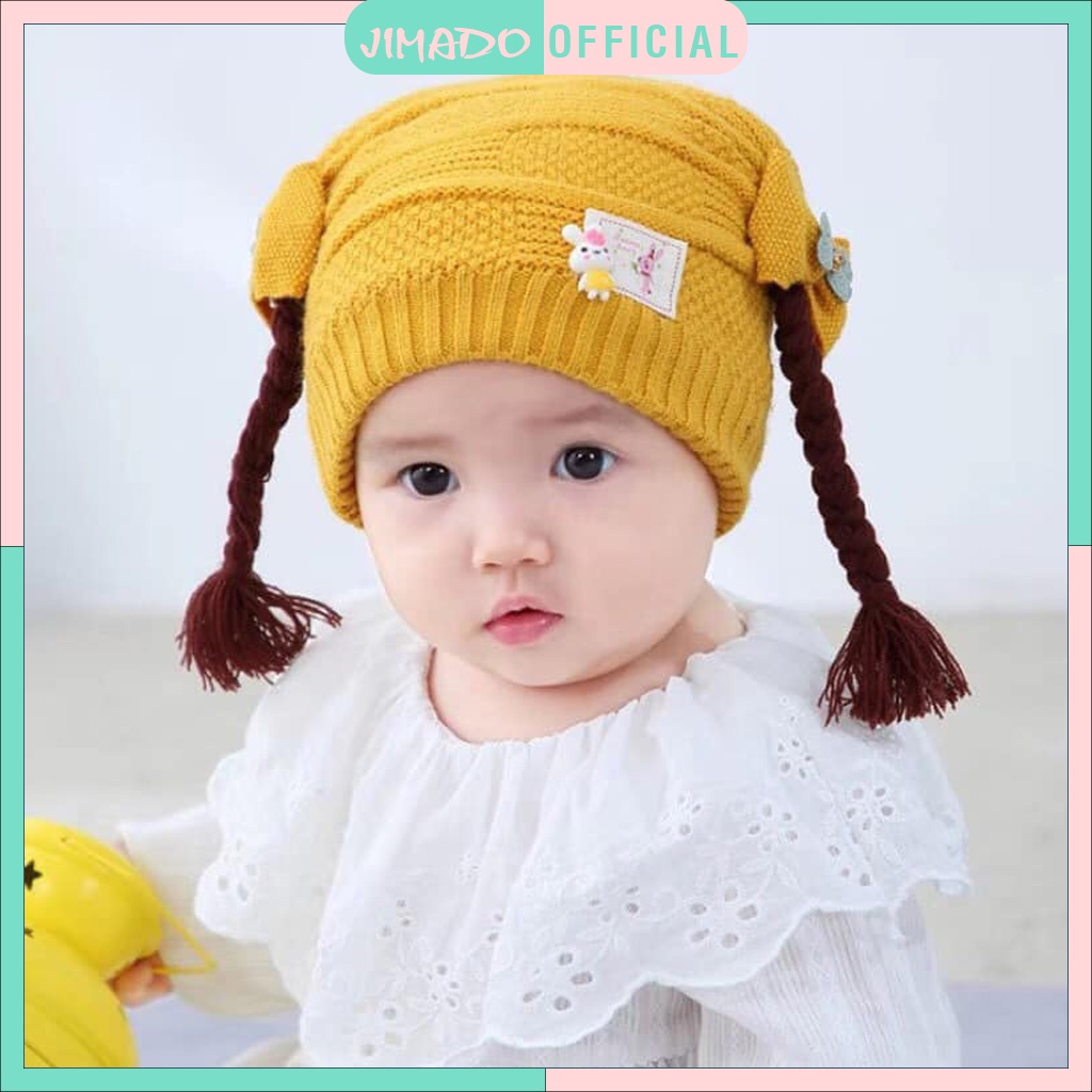 Mũ len cho bé hàn quốc tóc giả bím tóc tết dễ thương cho bé nhiều màu JIMADO S751