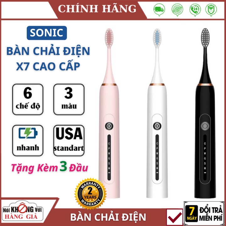 Bàn chải điện Sonic X7 Tặng 3 đầu Chống nước IPX7, 6 chế độ rung khac nhau , giúp bảo vệ răng hiệu quả