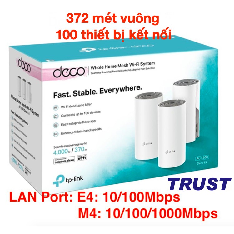 TP-Link AC1200  Hệ thống Wifi Mesh cho Gia đình cho độ phủ wifi tuyệt vời - Deco M4(3-pack)/E4(3-pack)- Hàng Chính Hãng