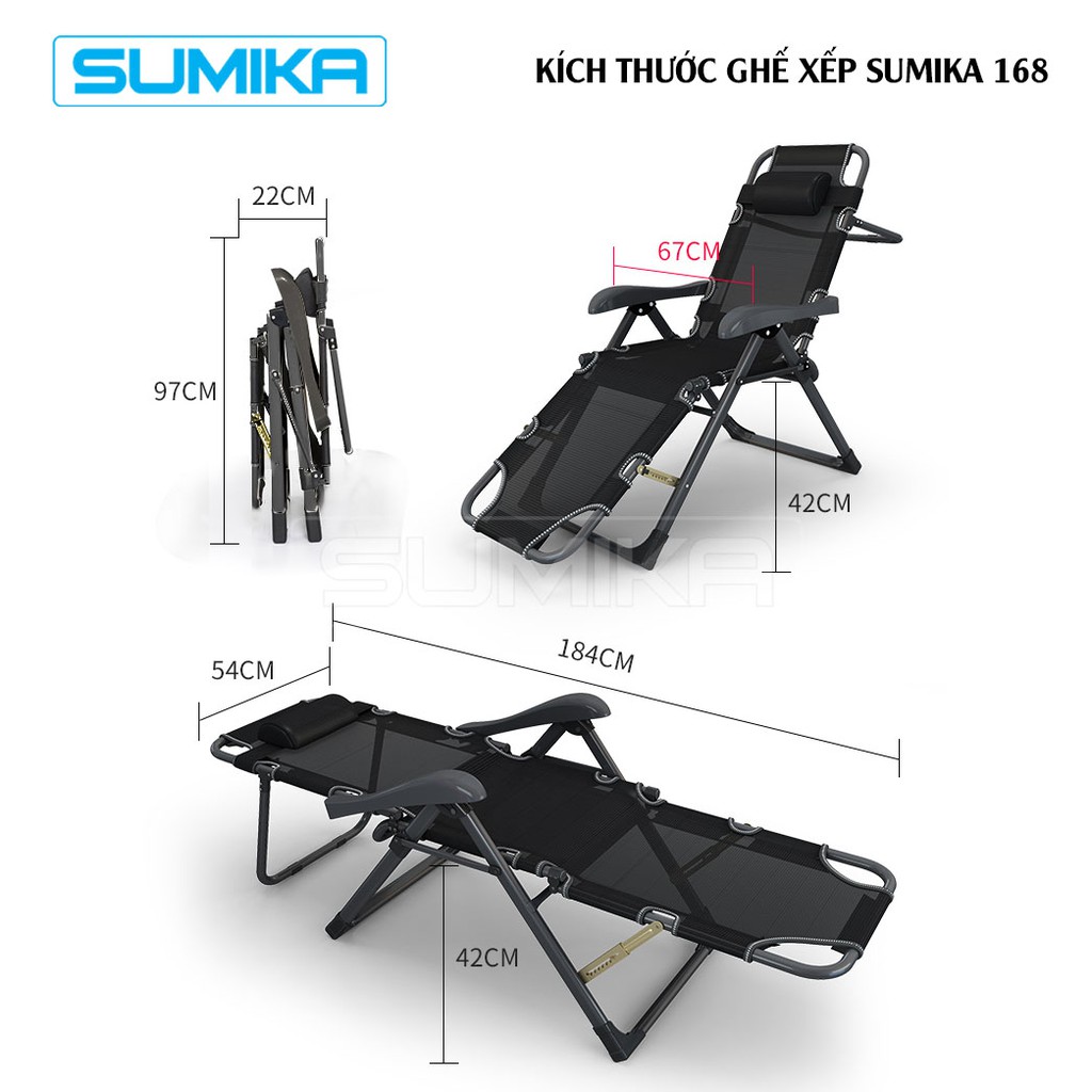 Ghế gấp xếp thư giãn cao cấp Sumika 168- có thể ngã thành giường-(Nâng đầu, nâng chân nhiều góc độ)