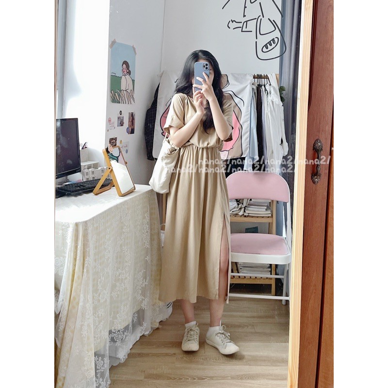 Váy cộc tay thô đũi xẻ vạt | BigBuy360 - bigbuy360.vn