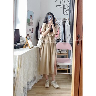 Váy cộc tay thô đũi xẻ vạt