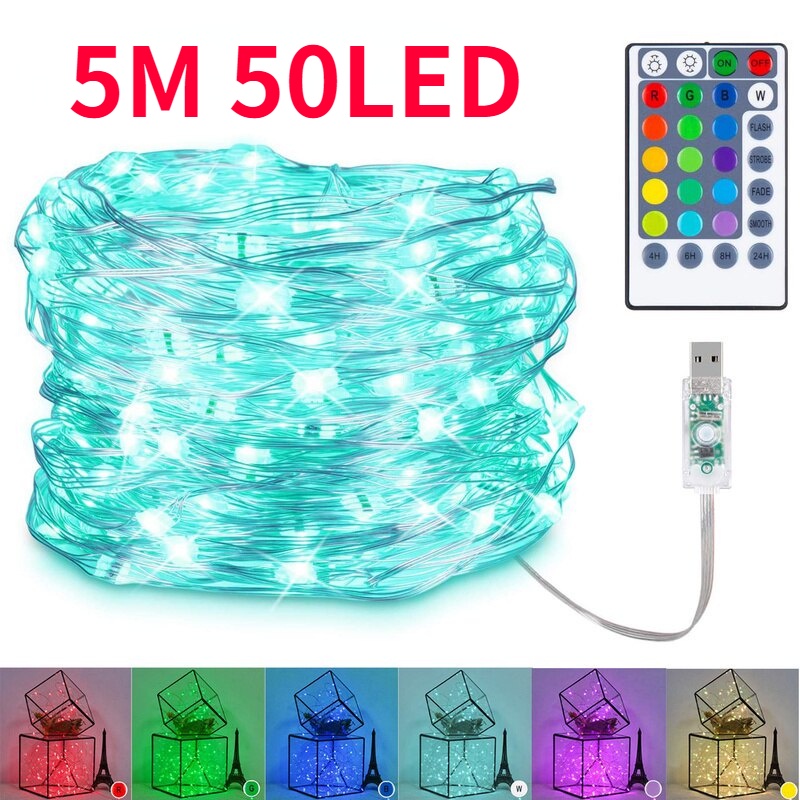 Dây Đèn Led 50 / 100 / 200 Bóng Dây Đồng Kèm Điều Khiển Từ Xa Trang Trí Giáng Sinh