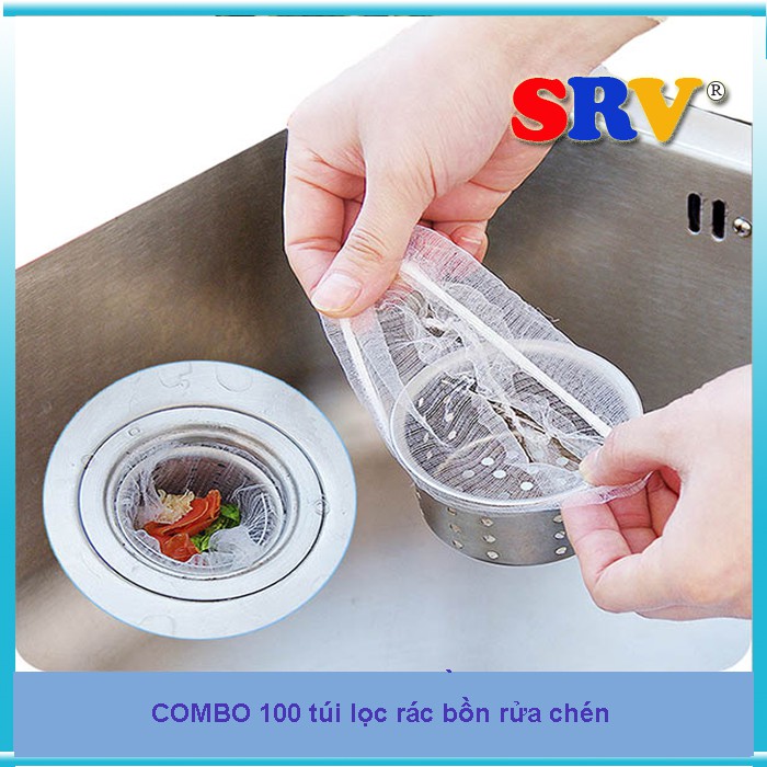 Combo 100 Túi Lọc Rác Bồn Rửa Chén Thông Minh-Tự Hủy Sinh Học-Có Chun Ở Miệng Giúp Dễ Dàng Sử Dụng