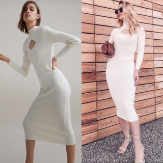 đầm dài tay cut out ngực zara xuất